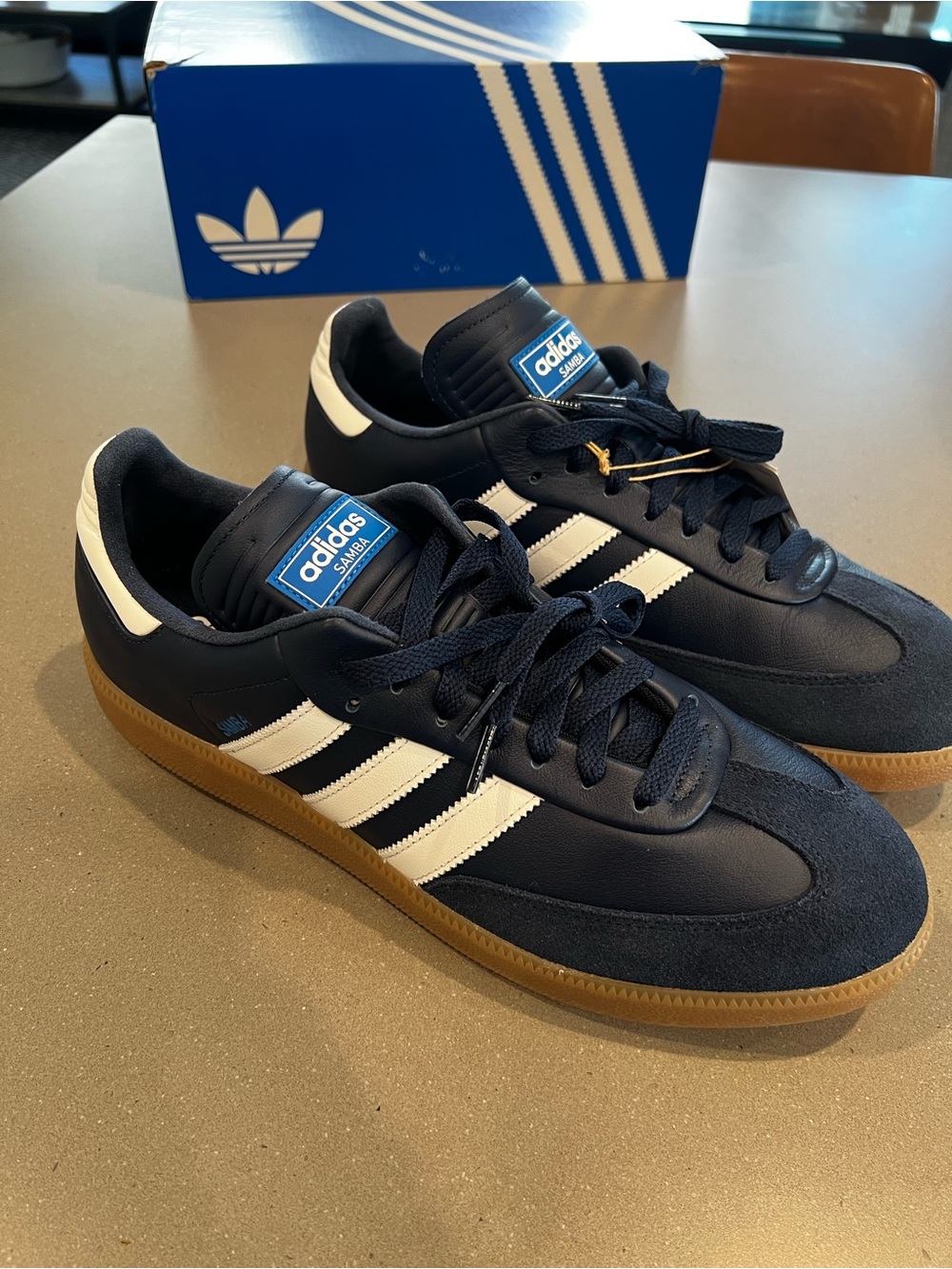 Adidas Samba Golf Navy and White with Gum Sole.